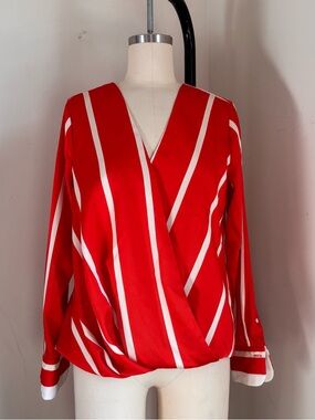 Orange & White Striped Wrap-Front Women's Top